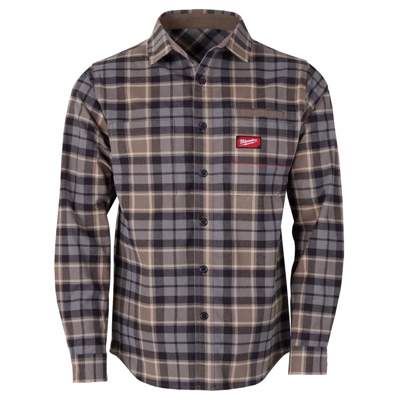 Milwaukee Gridiron XL Long Sleeve Men's Collared Gray Flannel Shirt