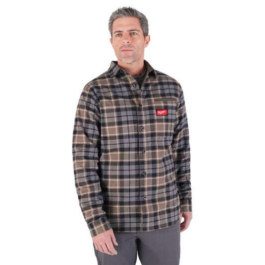 Milwaukee Gridiron XXL Long Sleeve Men's Collared Gray Flannel Shirt