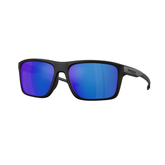 Native Tavern Men's Matte Black Frame Blue Reflex Lens Polarized Sunglasses