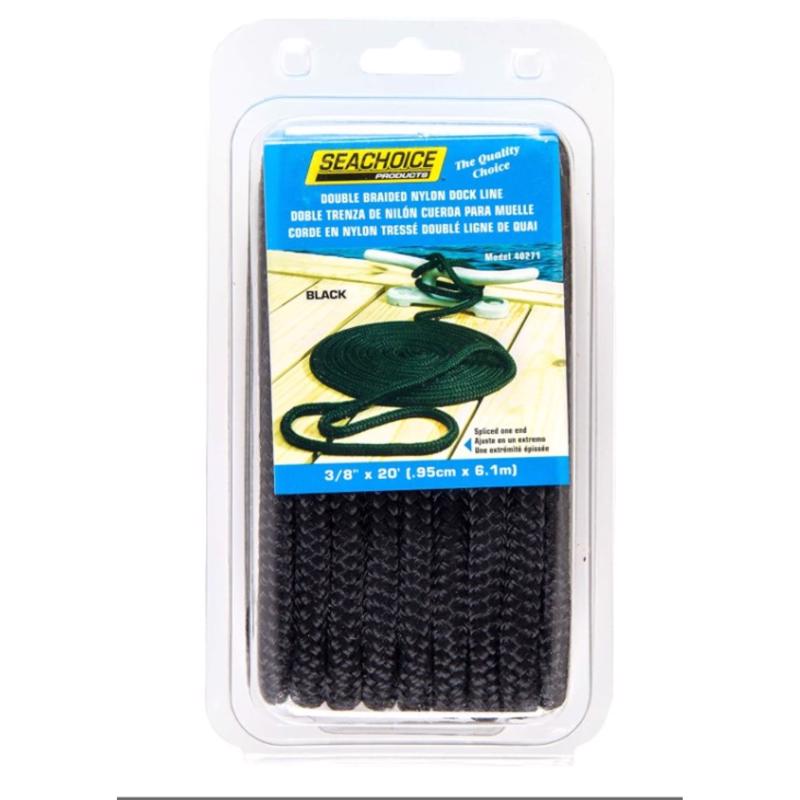 Seachoice Double Braid Black Nylon Dock Lines