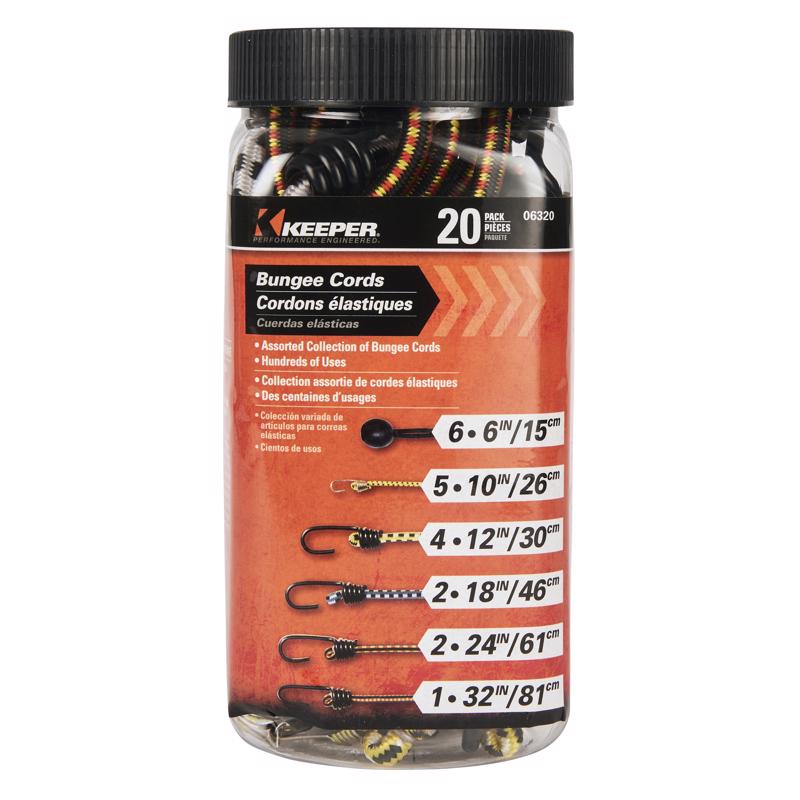Keeper Assorted Bungee Cord Set 20 in. L X 0.374 in. 20 pk
