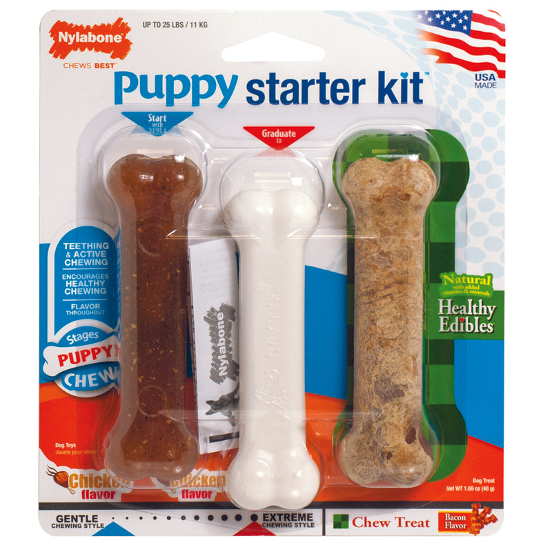 Nylabone Starter Kit Assorted Plastic Bones Chew Dog Toy 1.89 3 pk