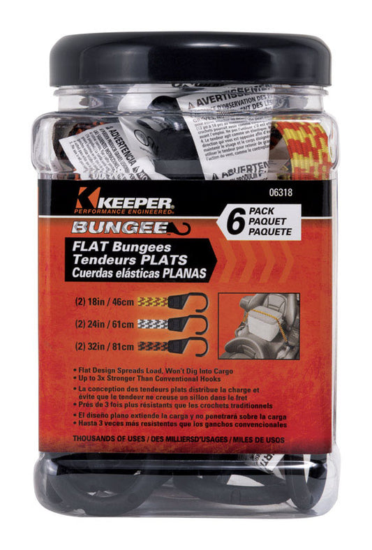 Keeper Assorted Flat Bungee Cord 18 in. L X .0787 in. 6 pk