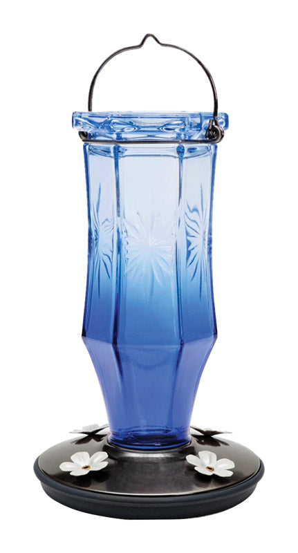 Perky-Pet Hummingbird 16 oz Glass/Metal Sapphire Starburst Vintage Nectar Bird Feeder 4 ports