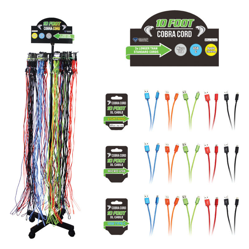 Diamond Visions Cobra Cord Micro to USB Charge and Sync Cable 10 Assorted