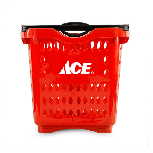Red Plastic Rolling Shopping Basket 35.55 in. H X 13.86 in. W X 18.15 in. L