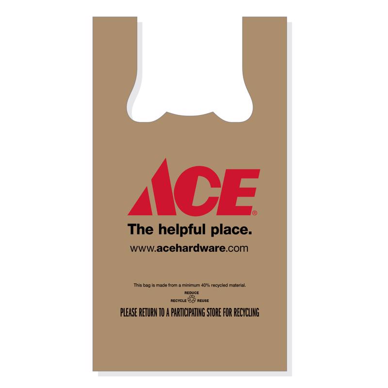 Ace Logo Recycled Plastic Brown T-Shirt Bag 500 pk 21 in. H X 6.5 in. W X 11.5 in. L Ace The Helpful