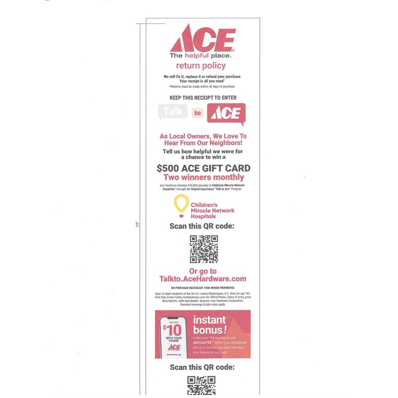 3.13 in. W X 230 ft. L 1 ply Ace Logo Thermal Custom Cash Register Receipt Paper 50 pk
