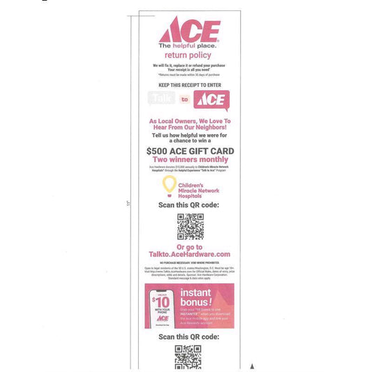 3.11 in. W X 230 ft. L 1 ply Ace Logo Custom Cash Register Receipt Paper 50 pk