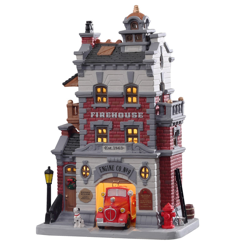 Lemax LED Multicolored Firehouse Engine Co. No. 9 Christmas Village 10 in.