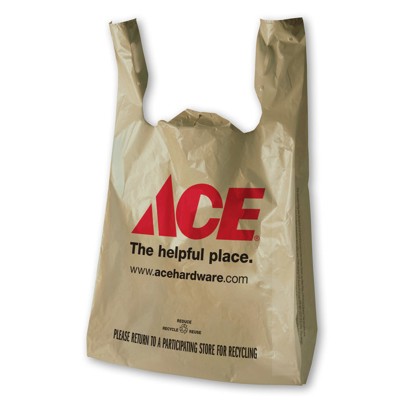 Ace Logo Recycled Plastic Brown T-Shirt Bag 250 pk 21 in. H X 7 in. W X 12 in. L Ace The Helpful Pla