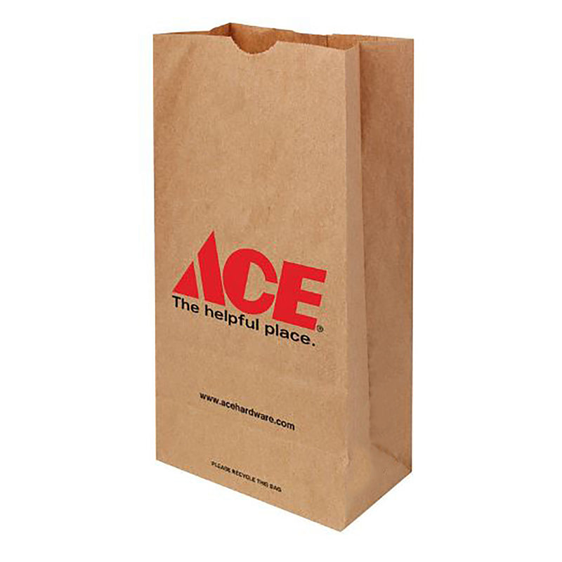 Ace Logo Recycled Paper Brown Shopping Bag 500 pk 13.37 in. H X 4.19 in. W X 6.3 in. L