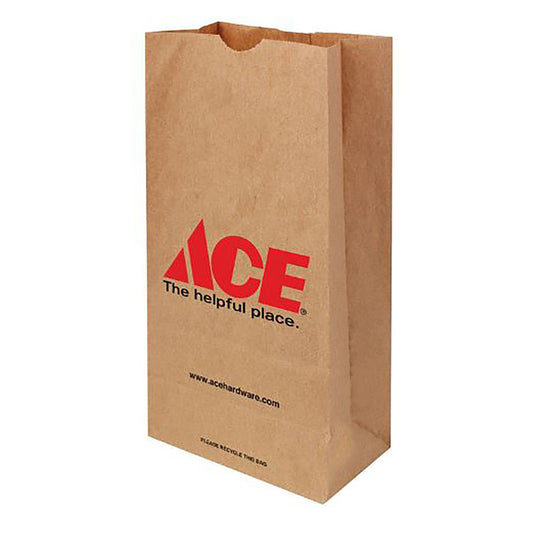 Ace Logo Recycled Paper Brown Shopping Bag 500 pk 13.37 in. H X 4.19 in. W X 6.3 in. L