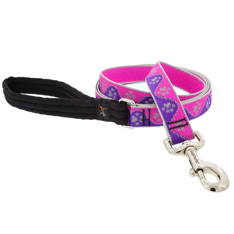 LupinePet Reflective Pink Paws Nylon Dog Leash