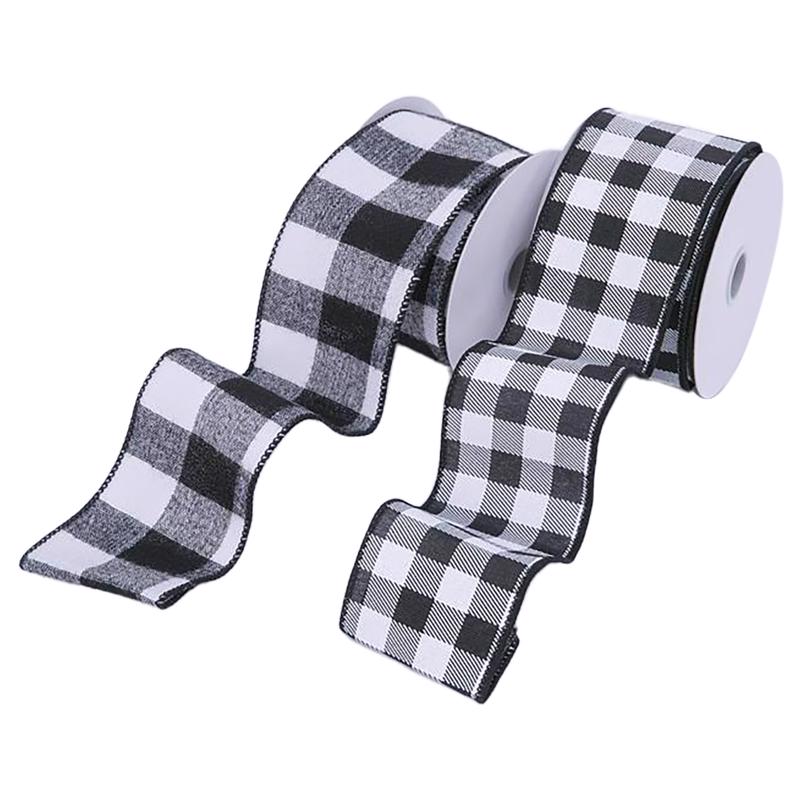 Gerson Black/White Buffalo Plaid Christmas Bow .01 in.