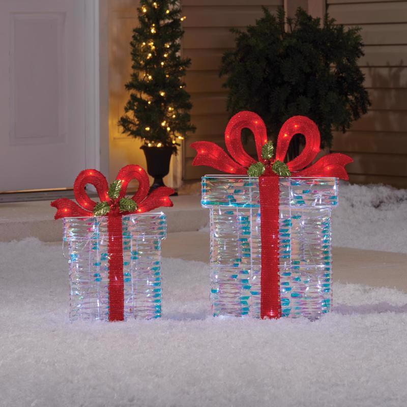 Celebrations Blue LED Cool White Giftboxes 18 in. and 24 in. Yard Decor