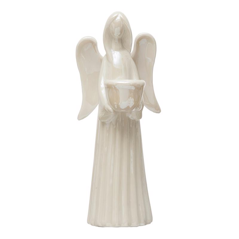 Creative Co-Op White Angel Taper Candle Holder 6 in.