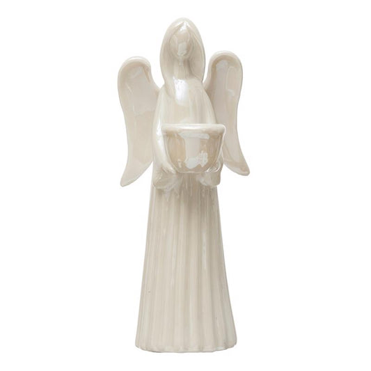 Creative Co-Op White Angel Taper Candle Holder 6 in.