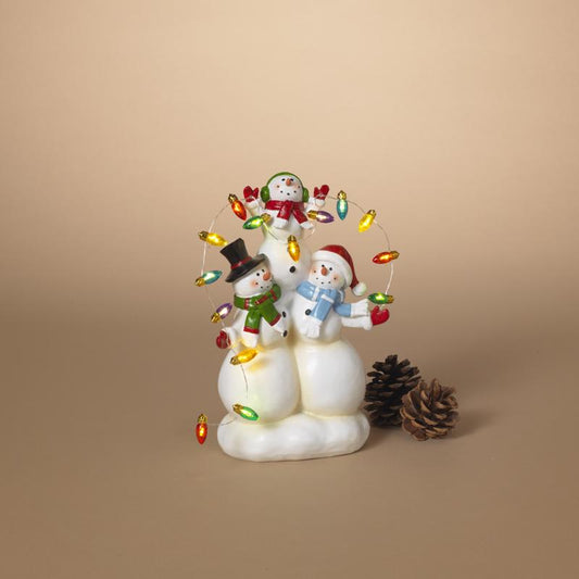 Gerson Multicolored Snowman Family with Light String Figurine 8.7 in.