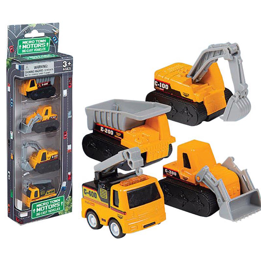 Playmaker Toys Die-Cast Car Pack Construction Trucks 4 pc