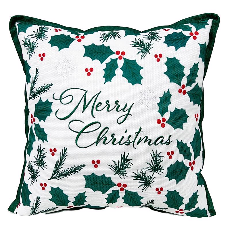 Celebrations Home White Holly Berry Merry Christmas Pillow 16 in.