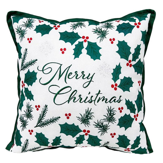 Celebrations Home White Holly Berry Merry Christmas Pillow 16 in.