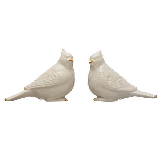 Creative Co-Op White Stoneware Cardinals Table Decor 4 in.