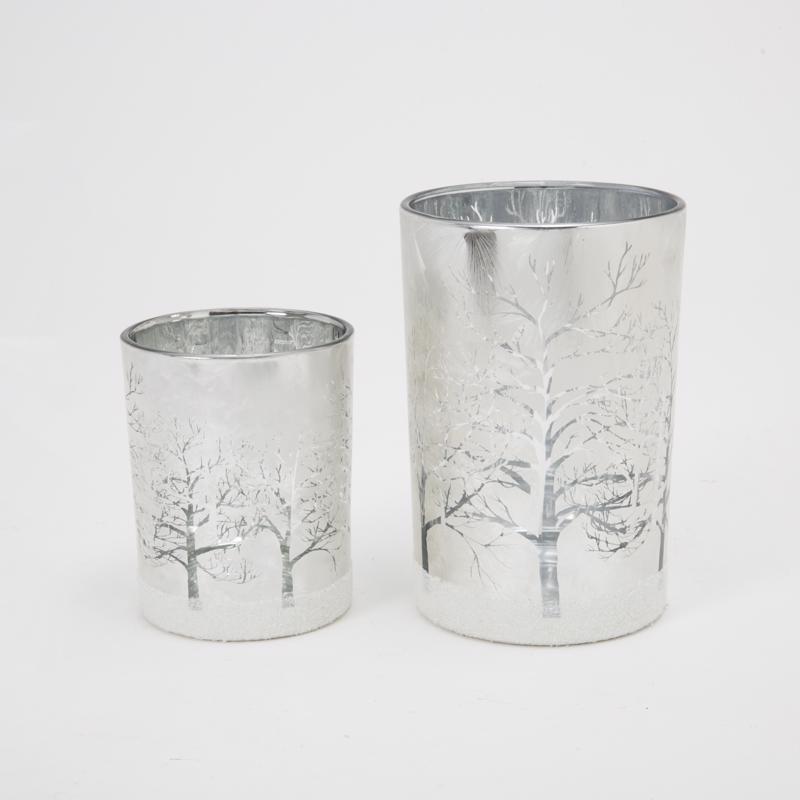 Gerson Silver Glass Holiday Candle Holder 7 in.