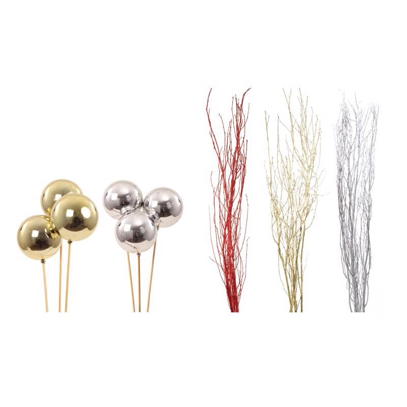 Second Nature Assorted Ornament Balls and Glitter Birch Branches 3-4 ft.