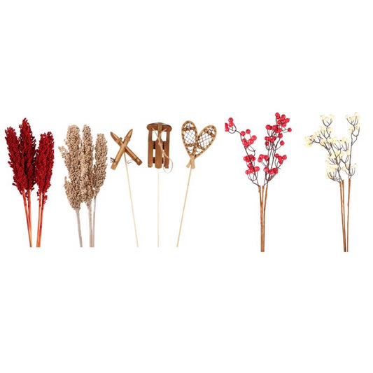 Second Nature Assorted Milo Berries, Accent Snowshoes/Sled/Skis, and Faux Berry Stems Table Decor