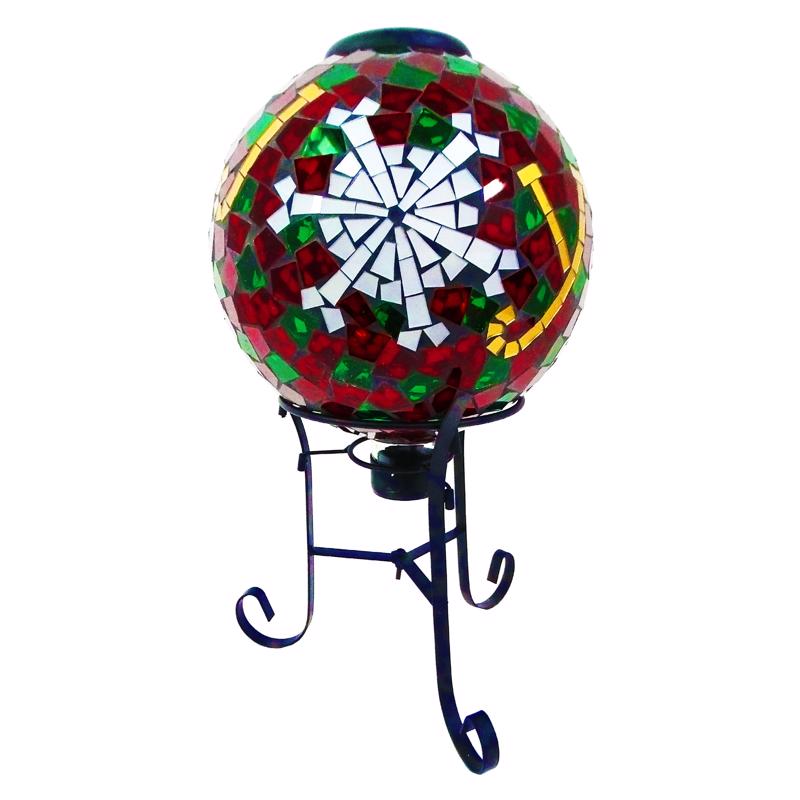 Alpine Solar Snowflake Mosaic Gazing Globe 17 in. Yard Decor