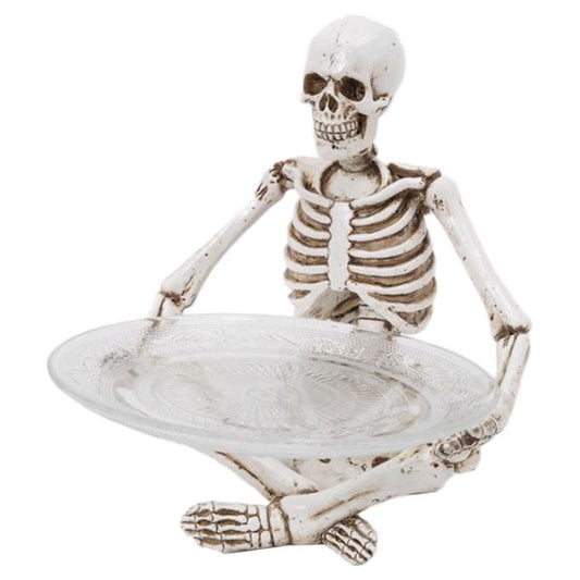 Gerson 11 in. Halloween Skeleton with Glass Plate Halloween Decor