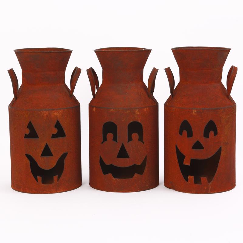 Gerson 15.5 in. Halloween Jack-O-Lantern Milk Can Luminaries Pathway Decor