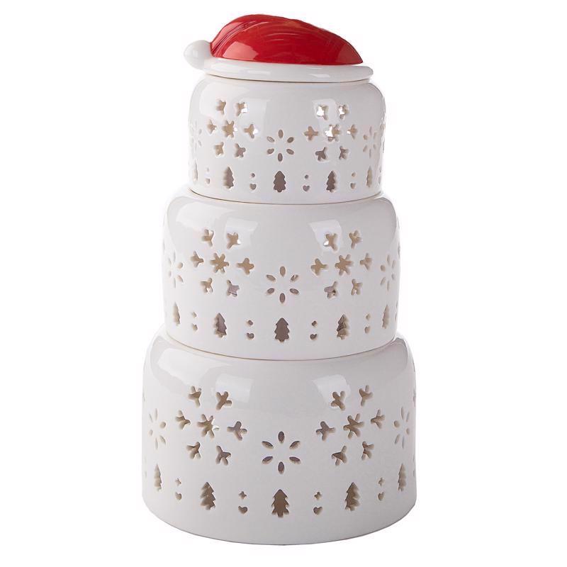 Lin-Con Marketing Omega Bright Designs LED White Stackable Snowman with Santa Hat Figurine 9 in.