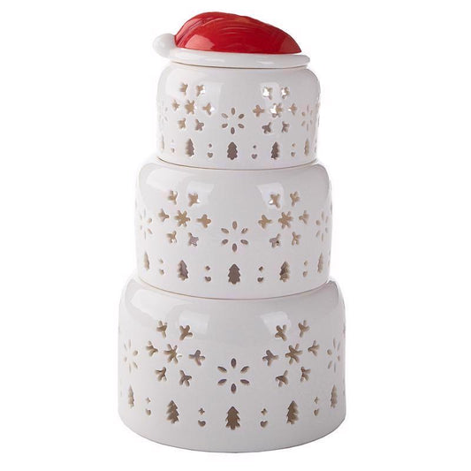 Lin-Con Marketing Omega Bright Designs LED White Stackable Snowman with Santa Hat Figurine 9 in.