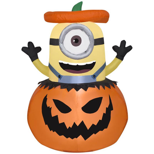 Gemmy 3.5 ft. Prelit Minion Stuart in Jack-O'-Lantern Inflatable