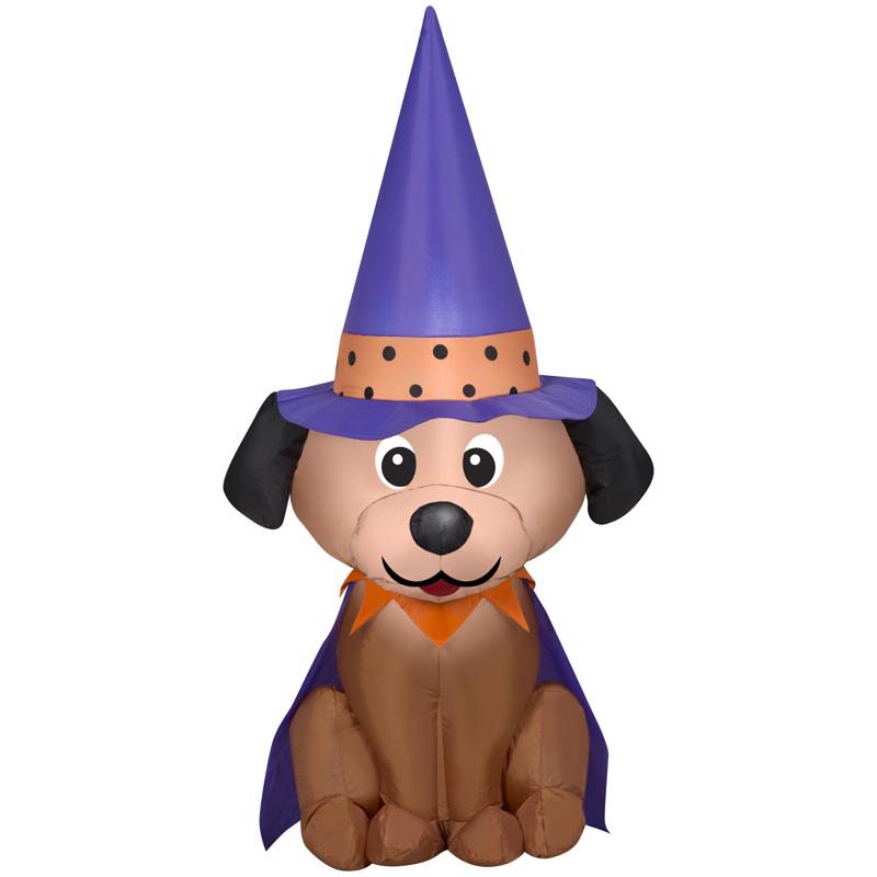 Gemmy 4 ft. Prelit Halloween Inflatable Dog in Witch Hat Inflatable