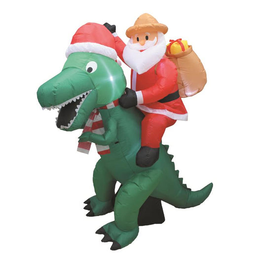 A Holiday Company Jurassic Santa LED Dinosaur with Santa 6 ft. Inflatable