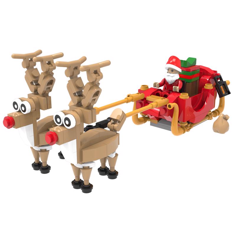NovaBrix Santa Sleigh & Reindeer Block Set White/Red/Black 210 pc