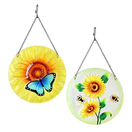 Exhart Blue Metal 10 in. H Butterfly & Sunflower Outdoor Decoration