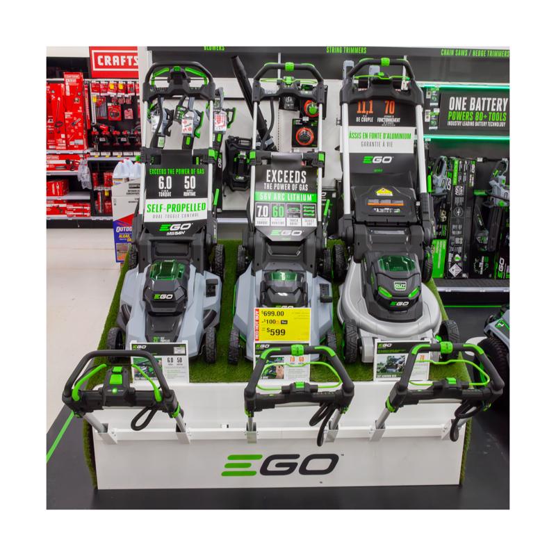 41 in. H X 77 in. W X 54 in. D Black Metal Elevate EGO Mower Stand Display