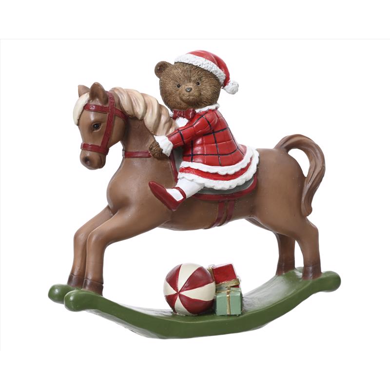 Decoris Multicolored Bear Rocking Horse Table Decor 8 in.