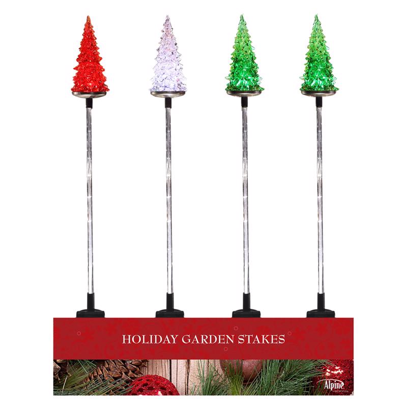 Alpine Solar Multi Christmas Tree 33 in. Garden Stake