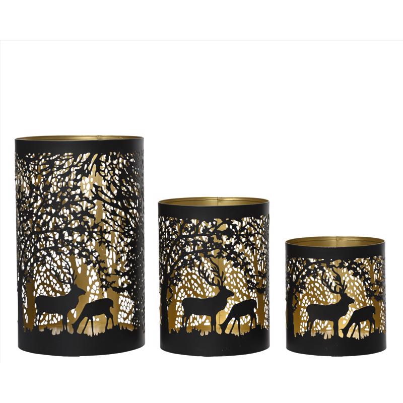 Decoris Black/Gold Lantern 8 in.