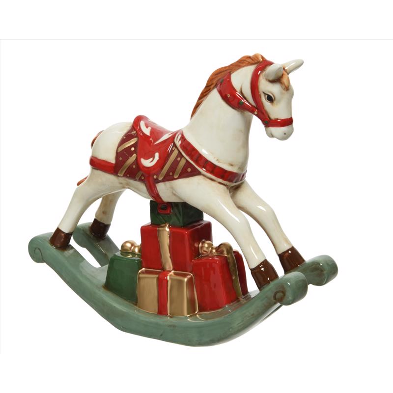Decoris White Rocking Horse Table Decor 8 in.