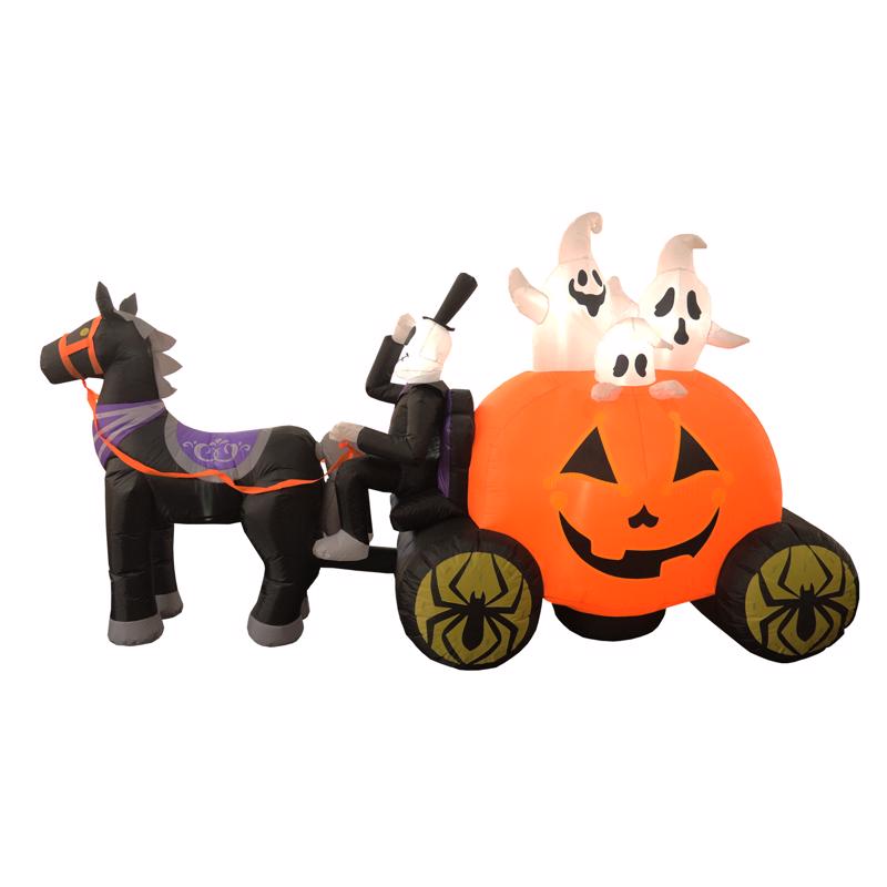Celebrations 10 ft. LED Prelit Ghosts in Pumpkin Horse Drawn Carriage Inflatable