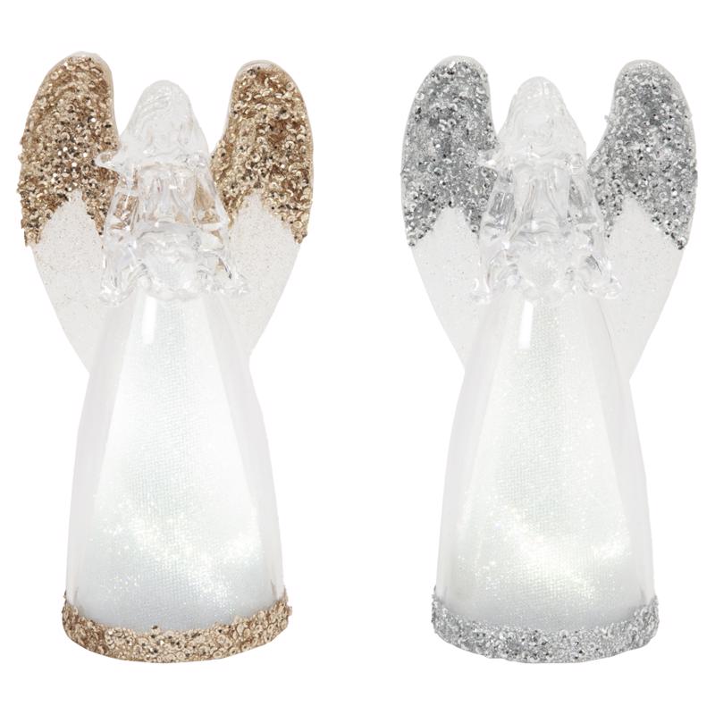 Gerson Gold/Silver Lighted Spinning Water Globe Angel Table Decor 7 in.