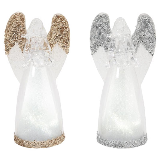 Gerson Gold/Silver Lighted Spinning Water Globe Angel Table Decor 7 in.