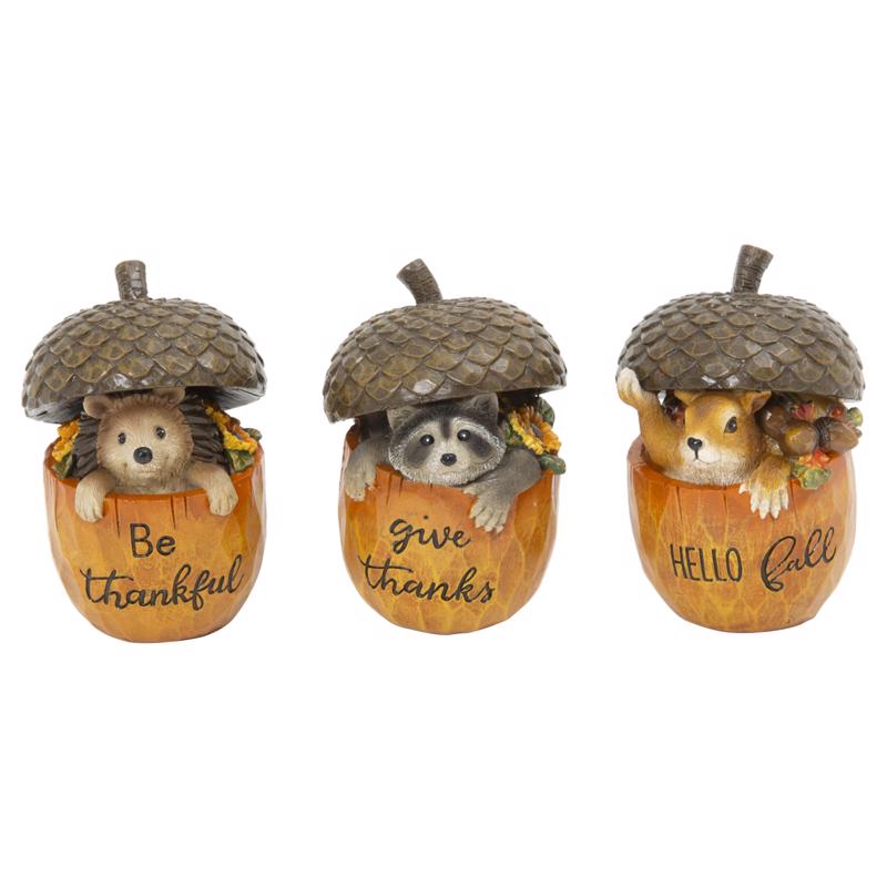 Gerson 5 in. Harvest Forest Critters in Acorns Fall Decor