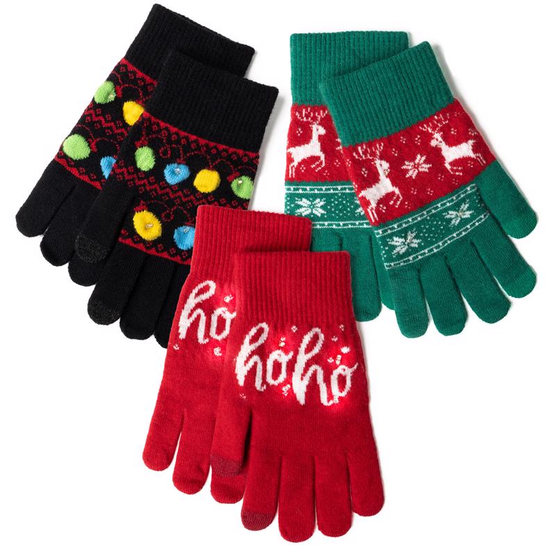 Lotsa Lights Light Up Holiday Christmas Gloves 3 pk